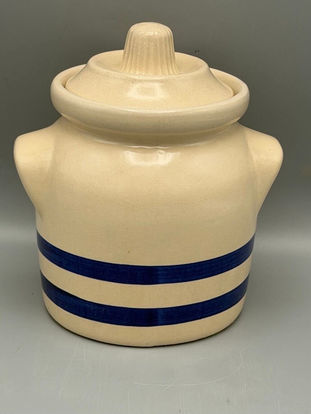 Robinson Ransbottom RRP Roseville Ohio 1 Qt Canister Crock Lid Blue Stripe